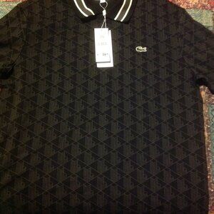 Lacoste Men's Black X-Large Monogram Jacquard Polo Shirt - New with Tags